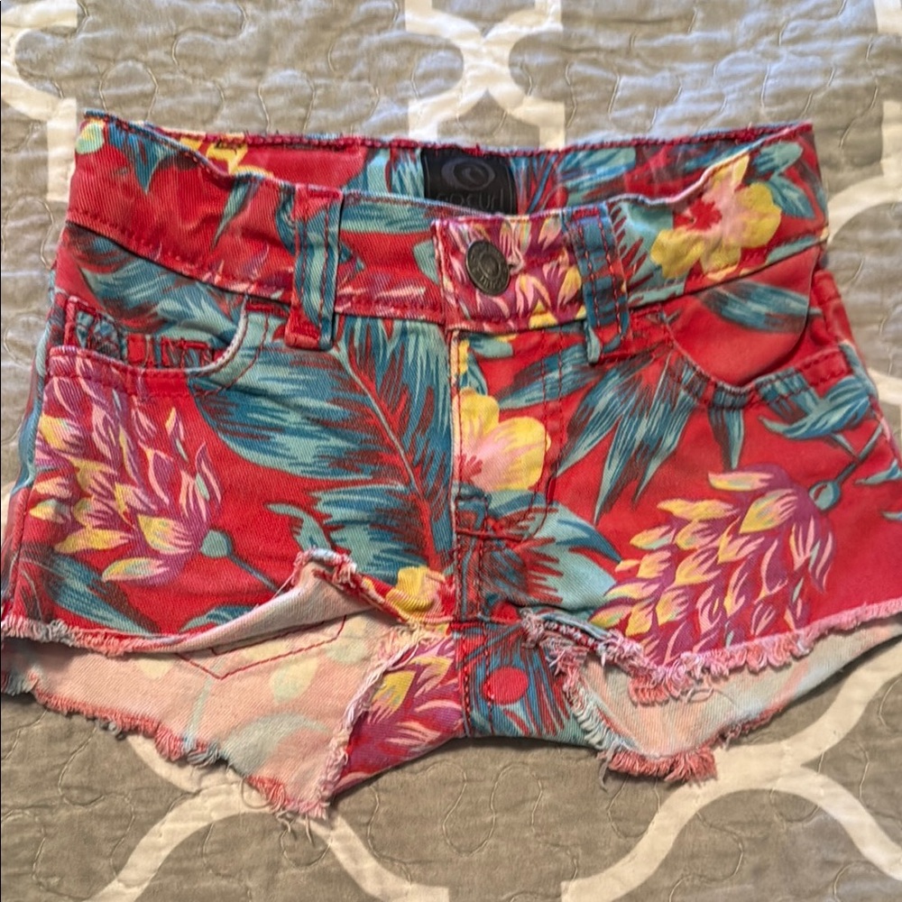 Rip Curl Floral Red Denim Shorts
